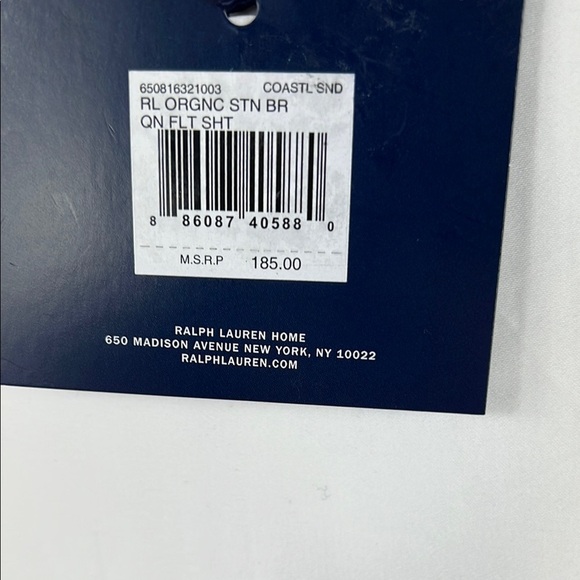 Ralph Lauren Organic Sateen Border Queen Flat Sheet Coastal Sand 96 x 108 NEW - Picture 4 of 7